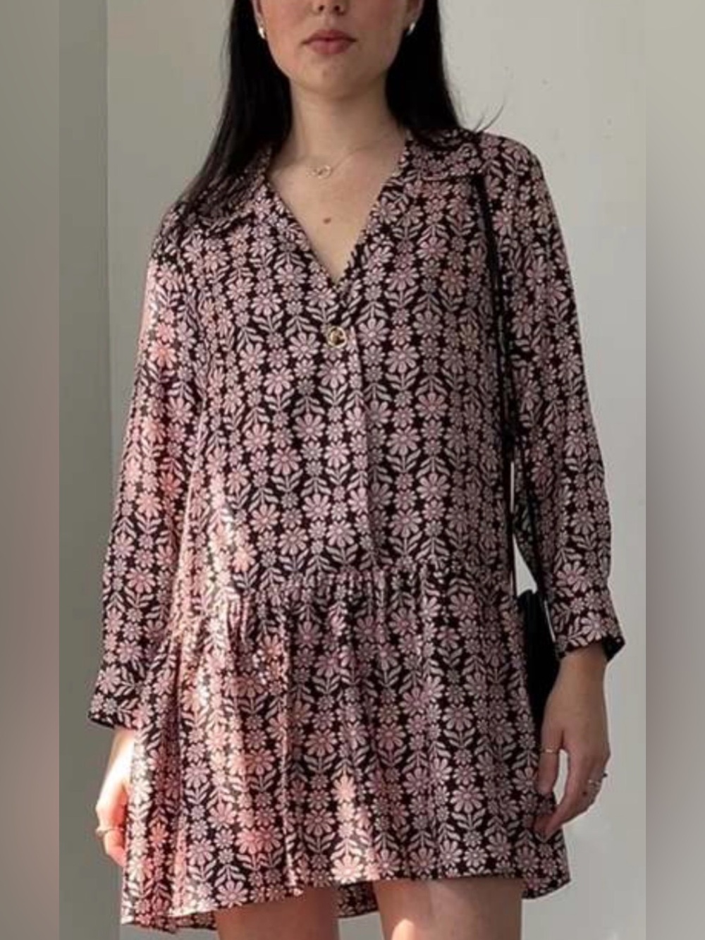 Sandro Paris Pink Daisy Print Silk Mini Dress